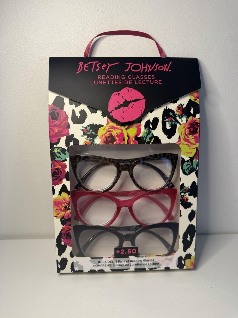 New Betsey Johnson Premium Reading Glasses +2.50 Eyeglasses 3 Readers Cat Eye